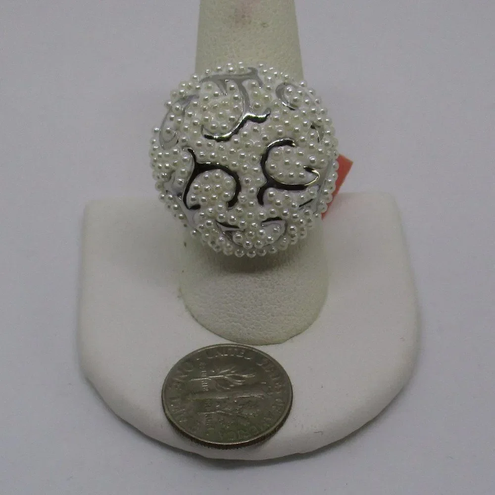 Simulated Pearl Ring in Stainless Steel Size 9